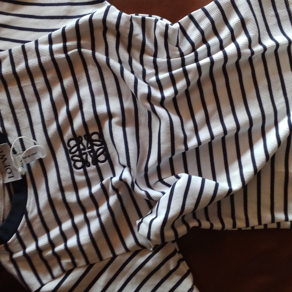 Loewe Black & White Striped Top with Embroidered Anagram